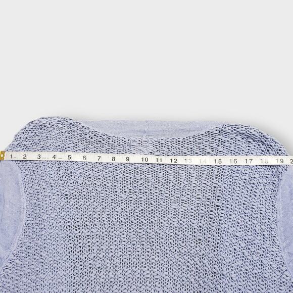 Chico's Periwinkle Blue Cotton Linen Open Knit Mesh Cardigan Sz Large (2) Summer - Picture 12 of 13